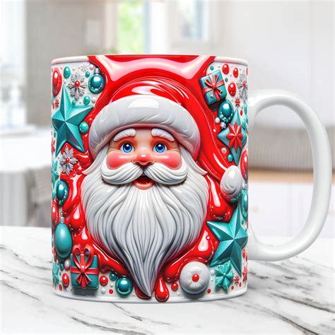 D Santa Christmas Mug Wrap Santa Claus Mug Wrap Sublimation Design Png