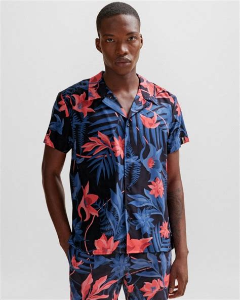 Boss Orange Mens Short Sleeve Tropical Print Beach Shirt Mens From Cho Fashion And Lifestyle Uk