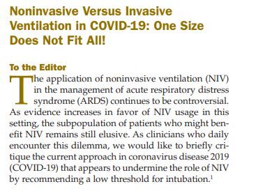 Noninvasive Versus Invasive Ventilation in COVID-19 One Size Does Not Fit All!