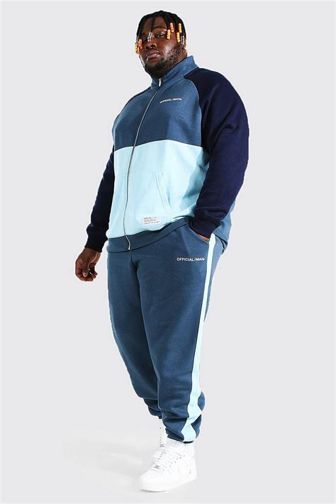 Plus Size Official Man Funnel Neck Tracksuit Boohoo Uk