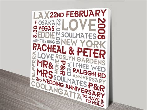 Couples Canvas Wedding Personalised Word Art Gift