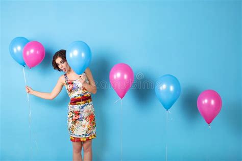 Woman With Helium Balloons Stock Photo Image Of Birthday 105304490