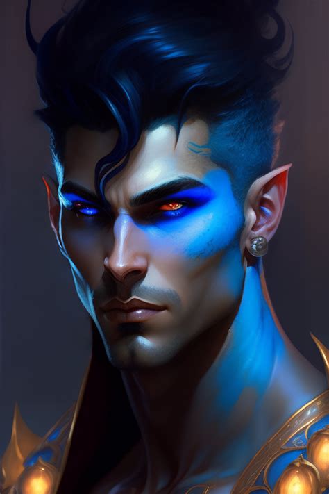 Lexica Handsome Tiefling Guy With Blue Skin And Horns And Dark Hair