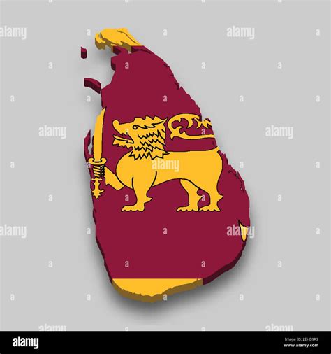 3d Isometric Map Of Sri Lanka With National Flag Vector Illustration