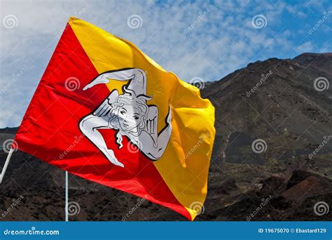 Flag Of Sicily With Trinacria Symbol Italy Stock Photography