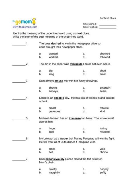 Context Clues Worksheet Third Grade