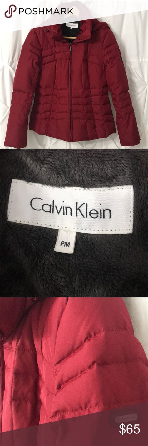 Calvin Klein Red Down Filled Puffer Coat With Hood Calvin Klein Red