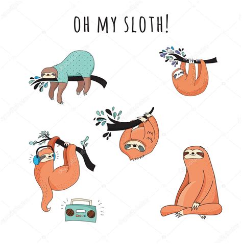 Cute Hand Drawn Sloths Illustrations Funny Vector Design — Stock Vector © Marish 109116362