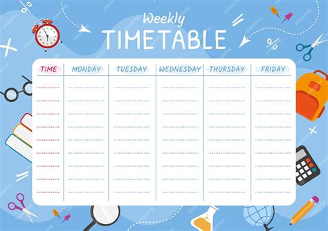 Premium Vector School Timetable Template With School Supplies