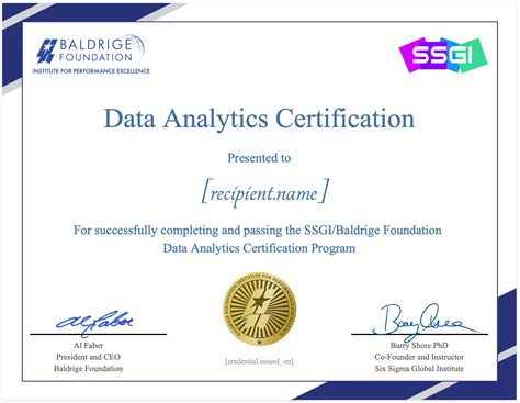 Baldrige Data Analytics Certification Six Sigma Certification And