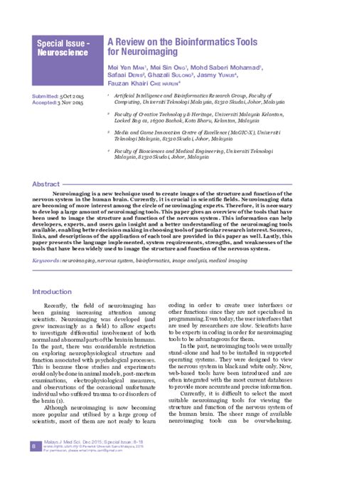 Pdf A Review On The Bioinformatics Tools For Neuroimaging Fauzan