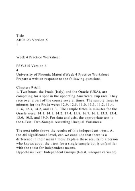 Titleabc123 Version X1week 4 Practice Worksheetdocx