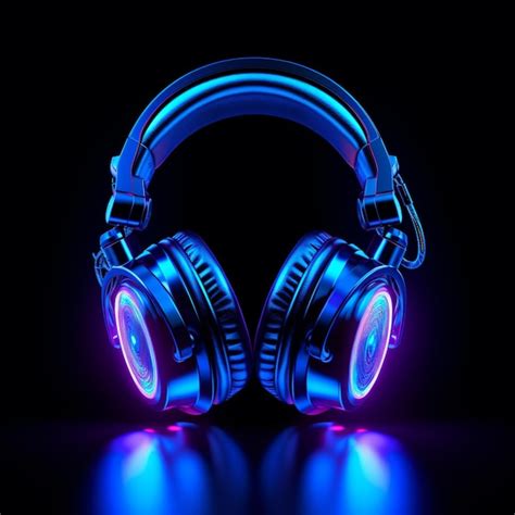 Neon Blue Light Wireless Headphones Pictures Black Background Ai