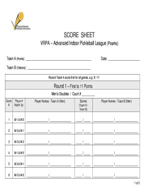 Fillable Online Score Sheet Victoriapickleball Org Fax Email Print