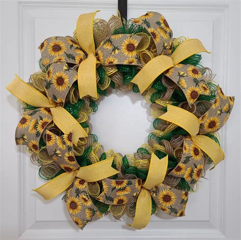 Sunflower Front Door Wreaths Sunflower Themed Wreath Etsy Door