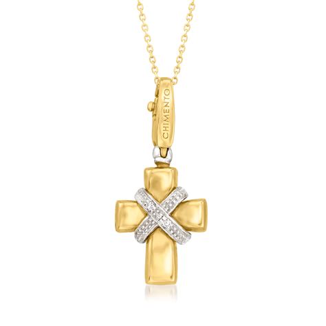 C Vintage Chimento Kt Two Tone Gold Cross Pendant Necklace With