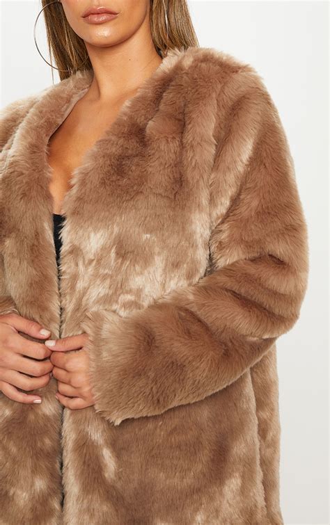 Brown Midi Faux Fur Coat Coats And Jackets Prettylittlething