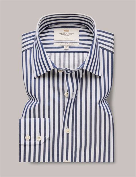 Non Iron Navy And White Bold Stripe Slim Shirt Hawes And Curtis