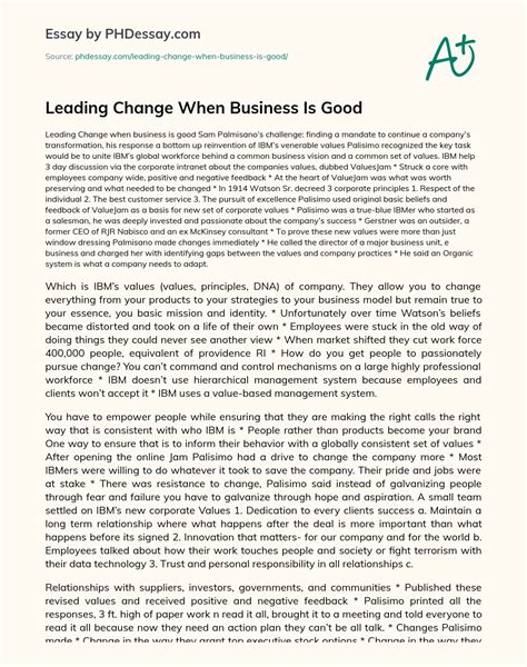 Leading Change When Business Is Good PHDessay