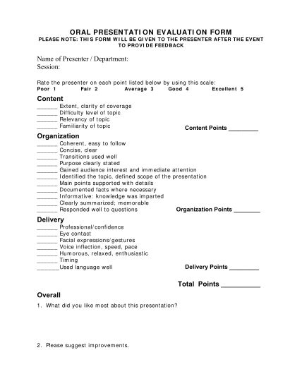 85 Oral Presentation Evaluation Form Page 4 Free To Edit Download