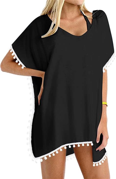 FIUFY Women S Chiffon Swimsuit Cover Ups Short Sleeve Bikini Beach