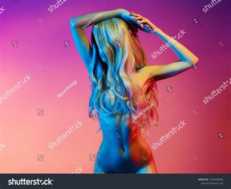 Nude Beautiful Blonde Dancing Colorful Light Stock Photo 1326404999 Shutterstock