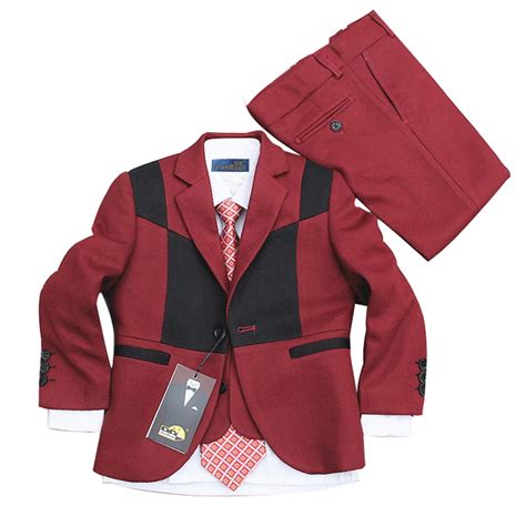 Boys Red Wedding Tuxedo Page Boy Suits Kids Clothes 3pcs Prom Suit Boys