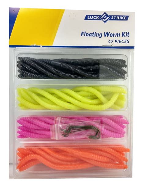 Luck E Strike Floating Worm Kit Assorted Colors 47 Piece Freshwater