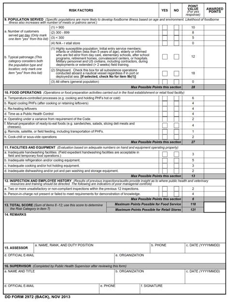 DD Form 2972 Food Facility Risk Assessment Survey Free Online Forms