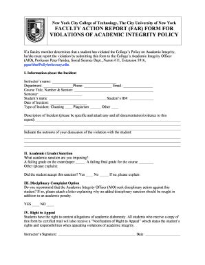 Fillable Online Faculty Action Report Far Form For Violations Of