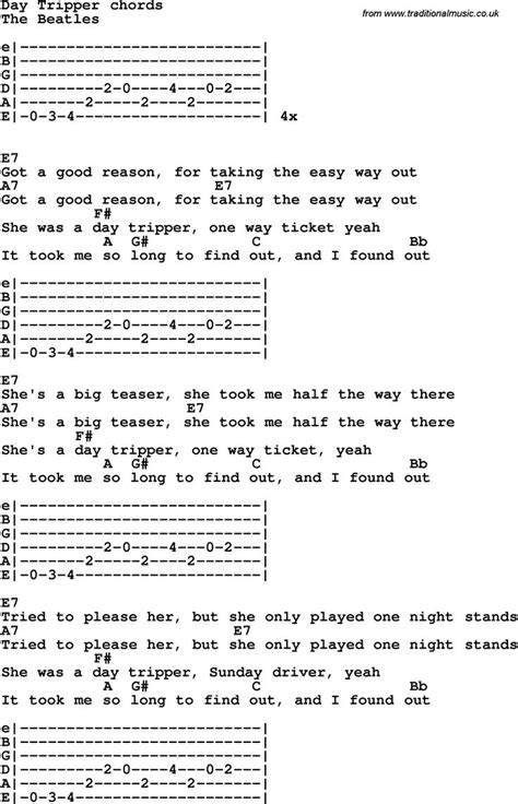 "Day Tripper" | Guitar chords for songs, Song lyrics and chords ...