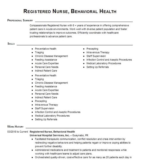 Registered Nurse Behavioral Health Resume Example