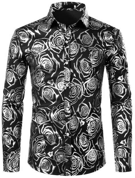 Buy Zeroyaa Mens Nightclub Rose Gold Shiny Flowered Printed Slim Fit