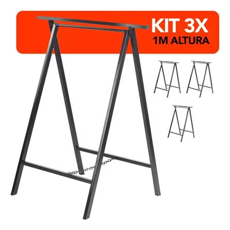 Kit 3x Cavalete De Ferro 1m Industrial Dobrável Reforçado Frete grátis