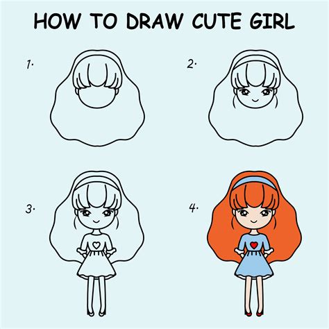 Step by step to draw a cute girl. Drawing tutorial a cute girl. Drawing ...