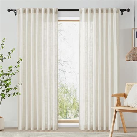 Amazon Fmfunctex Linen Natural Semi Sheer Curtains Inches Long