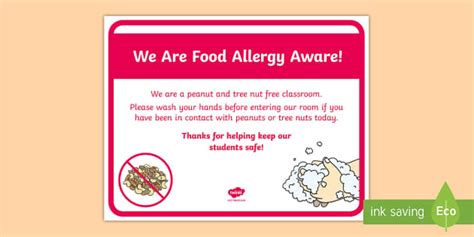 Food Allergy Awareness Sign Profesor Hizo Twinkl