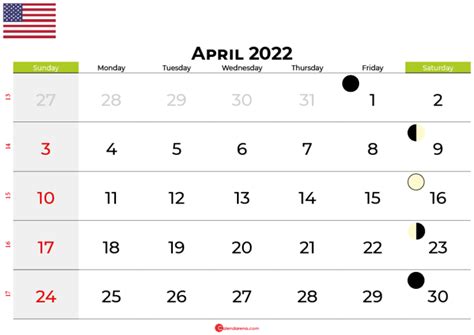 Download Free April 2022 Calendar United States With Holidays