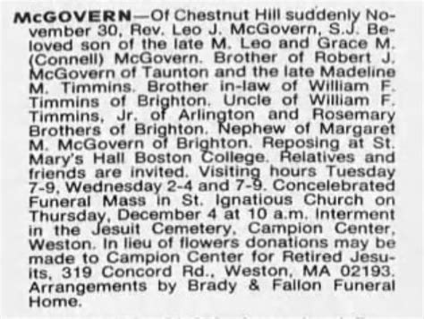 Rev Leo James Mcgovern 1922 1986 Find A Grave Memorial