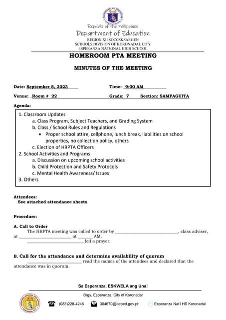 1st Hrpta Meeting Minutes Templatedocx