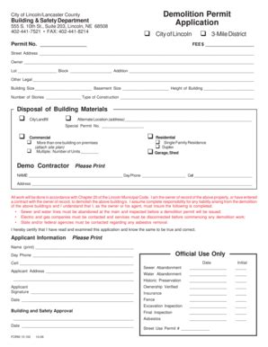 Fillable Online Lincoln Ne Demolition Permit BApplicationb City Of