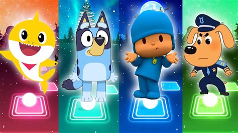 Baby Shark Vs Bluey Vs Pocoyo Vs Sheriff Labrador Tiles Hop Edm Rush