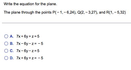 Solved Write the equation for the plane. The plane through | Chegg.com 