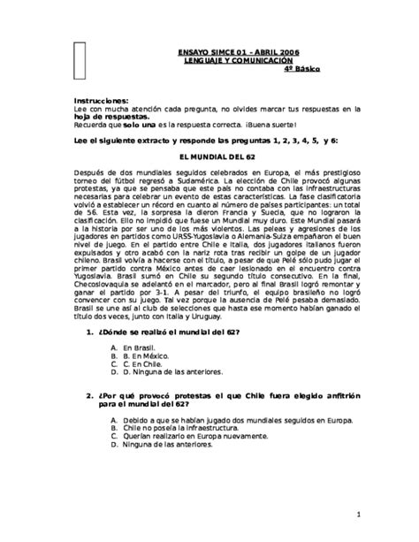 Doc Ensayo Simce 01 Abril 2006 Lenguaje Y ComunicaciÓn 4º Básico