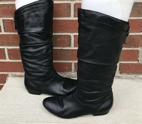 Aldo Black Leather Slouch Boots Womens Size 75 Ebay