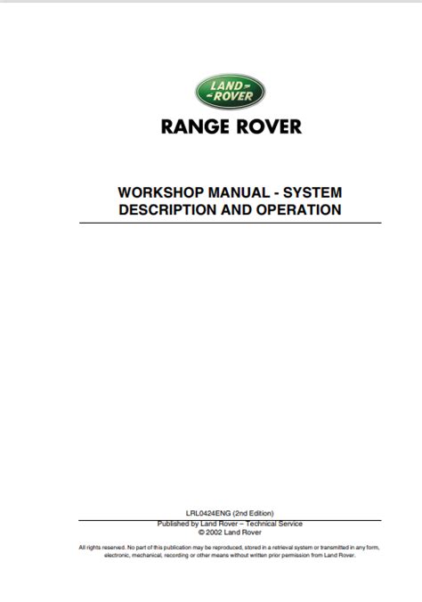 Range Rover L322 Workshop Manual 2002 2nd Edition LRL0424ENG PDF EBook