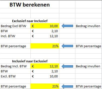 Btw Berekenen Excel