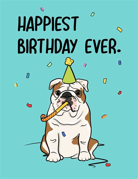 Happy Birthday Bulldog Card Happy Birthday Birthday Party Etsy