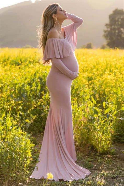 Mauve Off Shoulder Ruffle Maternity Photoshoot Gown Dress In 2020 Off