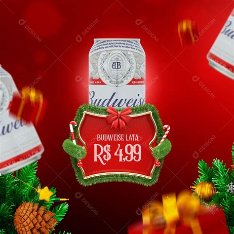 Budweiser Lata Cervejaria Feliz Natal Social Media Psd Edit Vel